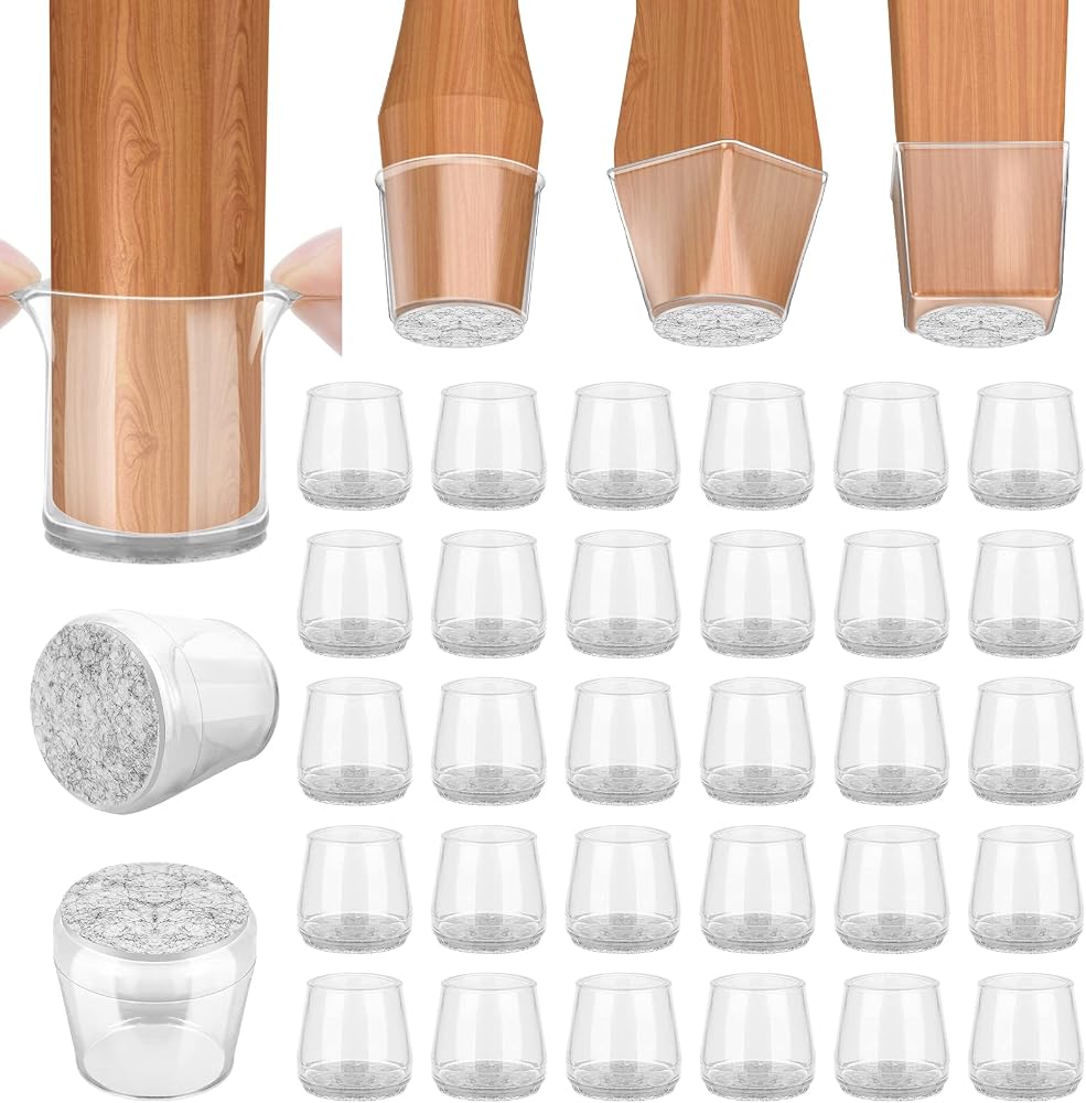 BALEINE Silicone Chair Leg Floor Protectors, Stool Leg Protectors Cap, Chair Leg Caps for Hardwood Floors (Clear-32pcs, Round L)