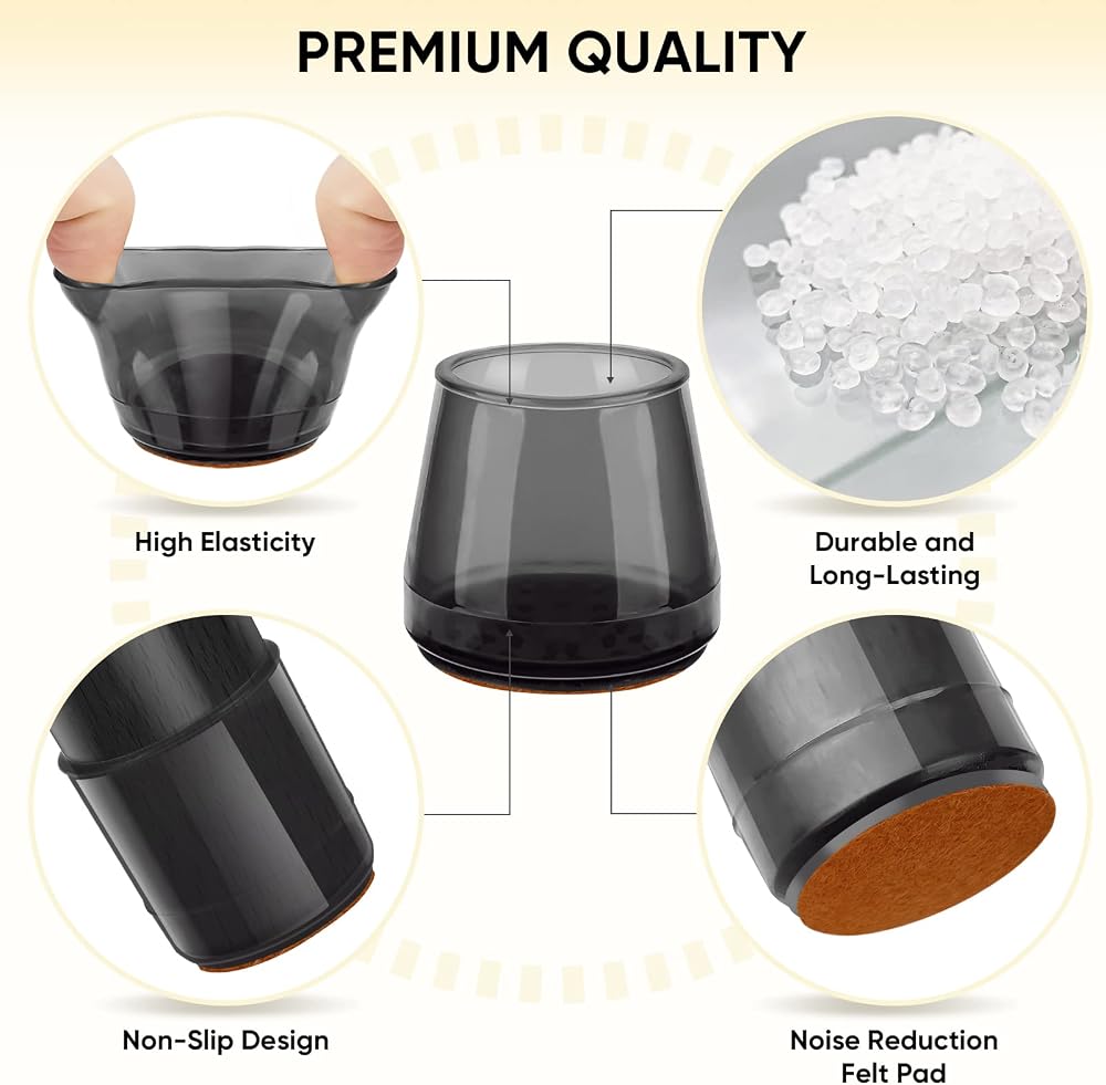 BALEINE Silicone Chair Leg Floor Protectors, Stool Leg Protectors Cap, Chair Leg Caps for Hardwood Floors (Black-16pcs, Round L)