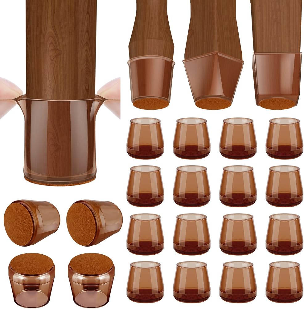 BALEINE Silicone Chair Leg Floor Protectors, Stool Leg Protectors Cap, Chair Leg Caps for Hardwood Floors (Brown-16pcs, Round L)