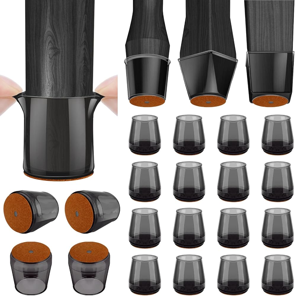 BALEINE Silicone Chair Leg Floor Protectors, Stool Leg Protectors Cap, Chair Leg Caps for Hardwood Floors (Black-16pcs, Round S)