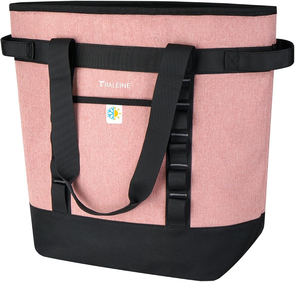 BALEINE Large 36-Can Cooler Bags Insulated, PEVA Soft Cooler Tote Bag, Insulated Grocery Bags with Zippered Top (8.5 Gallon, Pink)