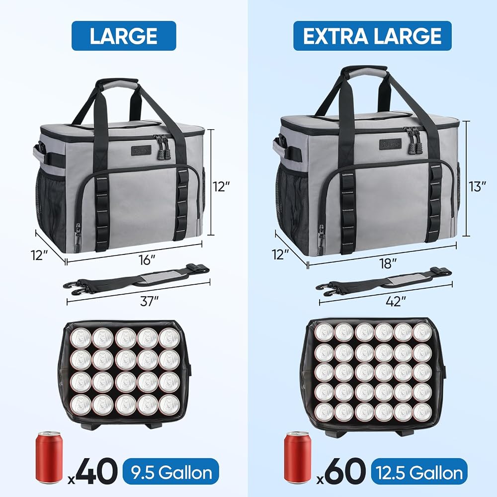BALEINE Extra Large Soft Cooler Bag, Portable Leakproof Cooler, 40/60 Cans Volume for Beach, Camping, Kayaking, Travel, and Road Trips