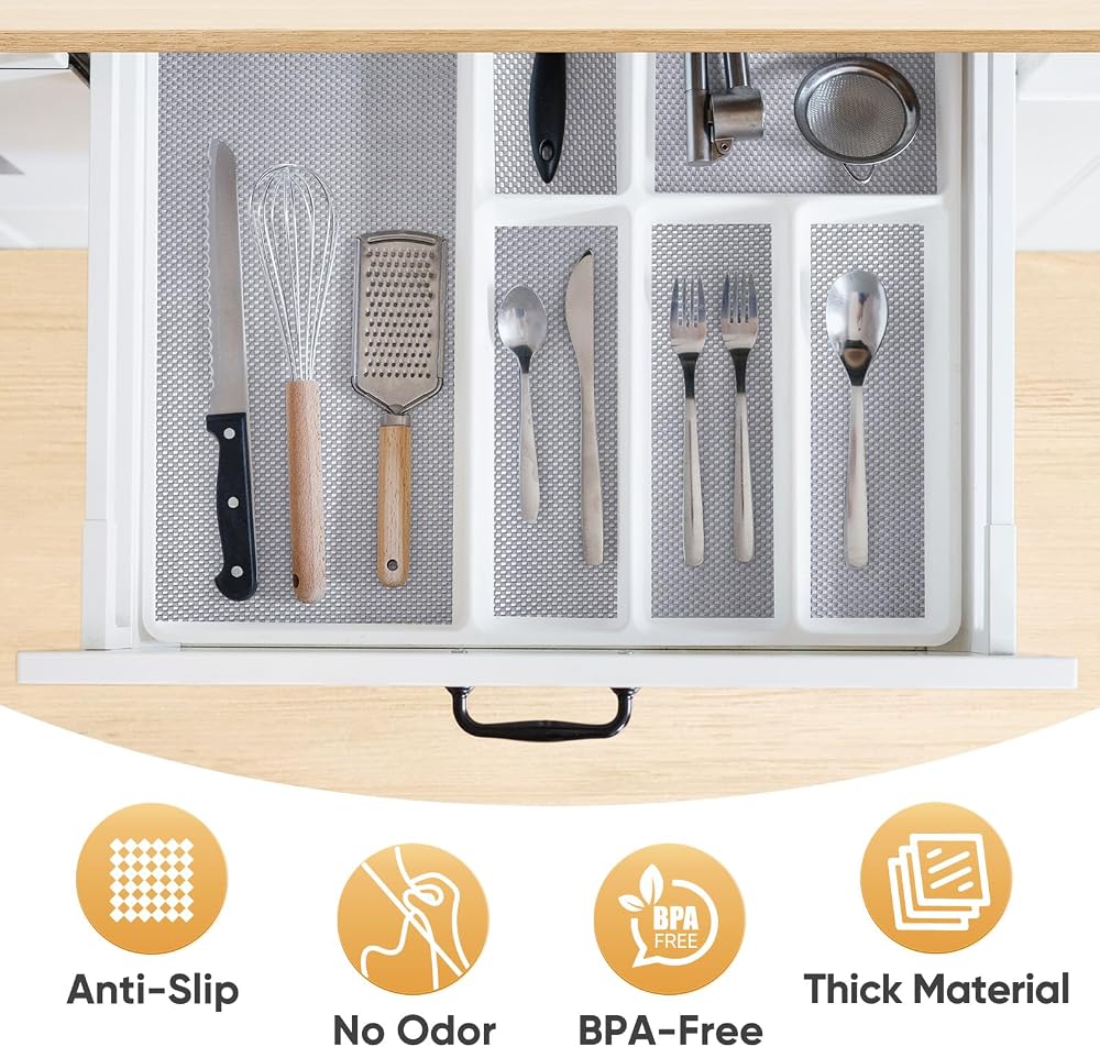 BALEINE Cabinet Liner, 17.5 in x 20 Ft Drawer and Shelf Liner for Kitchen Cabinets Non-Adhesive, Non-Slip Protect Desks, Cupboard, Drawers, Shelves, Tableware (Gray)