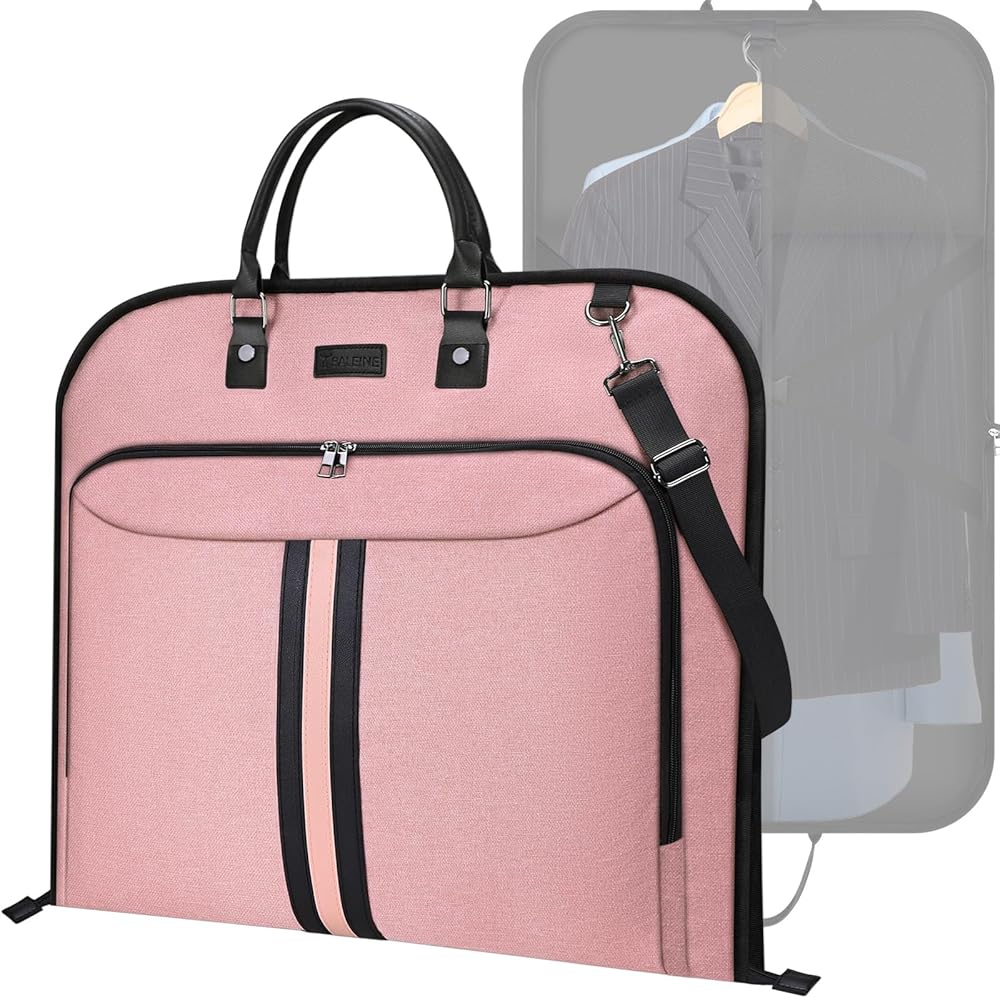 BALEINE Travel Garment Bag, Travel Suit Bag for Men, Water Resistant Carry on Garment Bag for Hanging Clothes, Garment Duffel Bag for Travel Business (Pink)