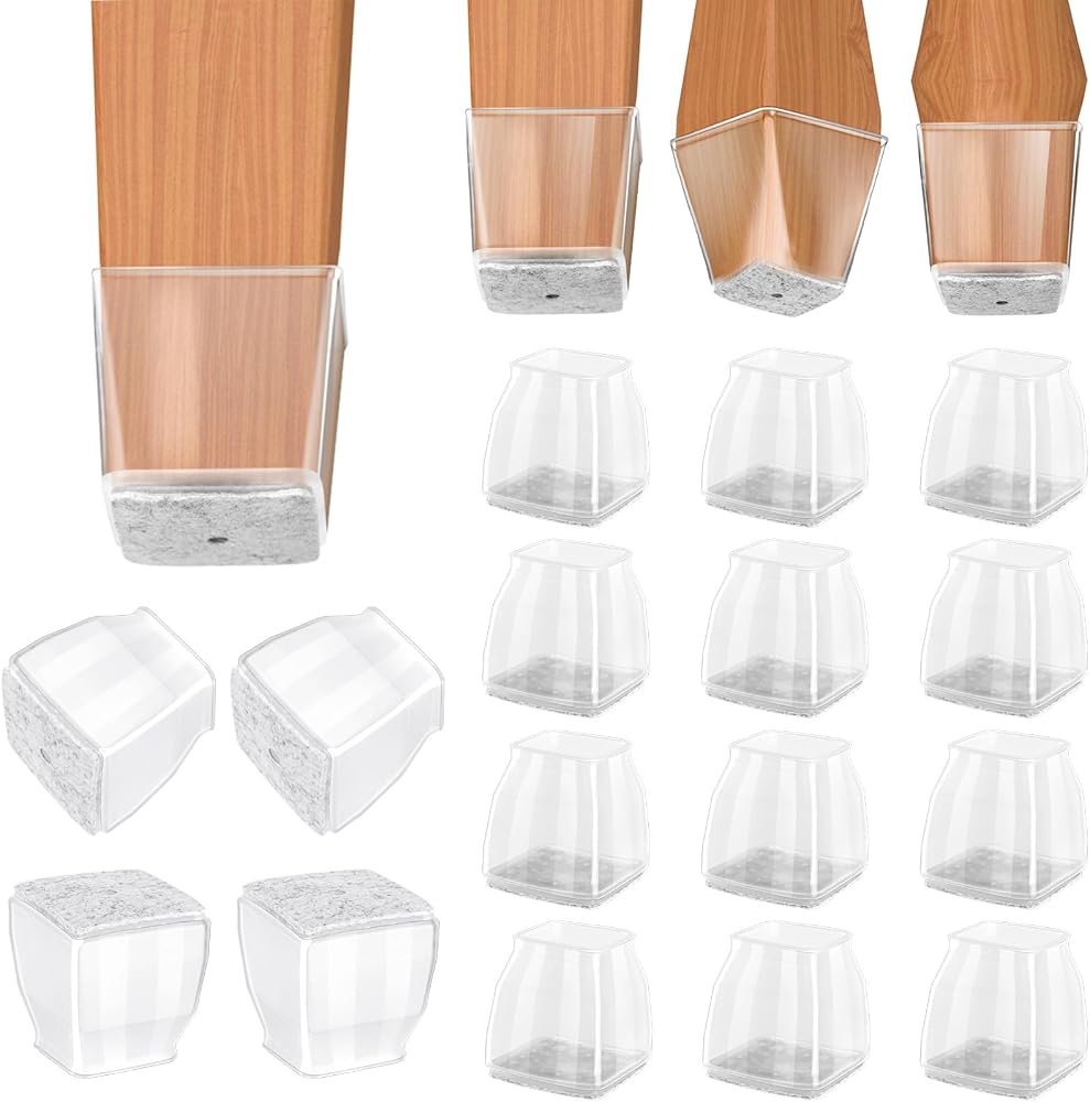 BALEINE Silicone Chair Leg Floor Protectors, Stool Leg Protectors Cap, Chair Leg Caps for Hardwood Floors (Clear-16pcs, Square S)