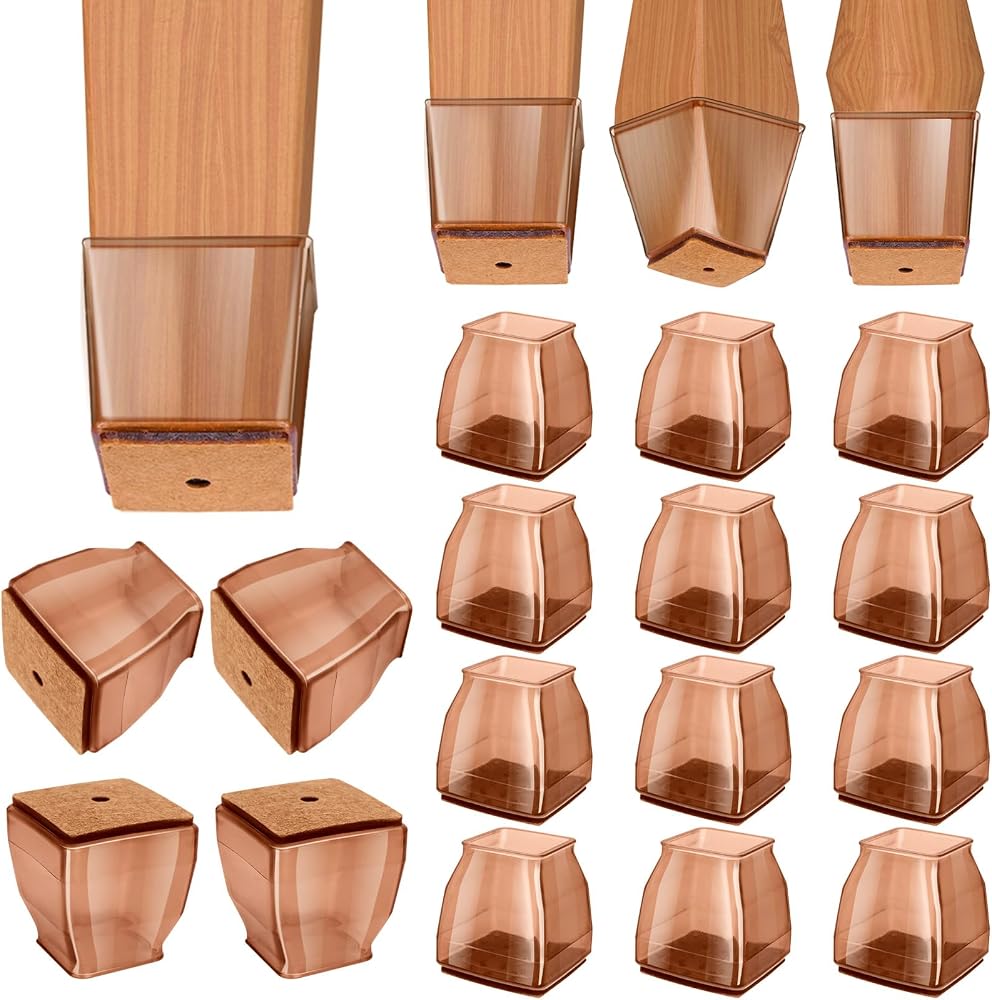 BALEINE Silicone Chair Leg Floor Protectors, Stool Leg Protectors Cap, Chair Leg Caps for Hardwood Floors (Brown-16pcs, Square L)
