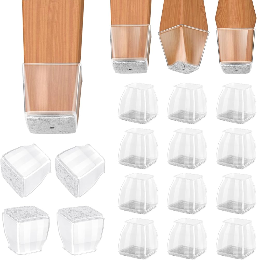BALEINE Silicone Chair Leg Floor Protectors, Stool Leg Protectors Cap, Chair Leg Caps for Hardwood Floors (Clear-16pcs, Square L)