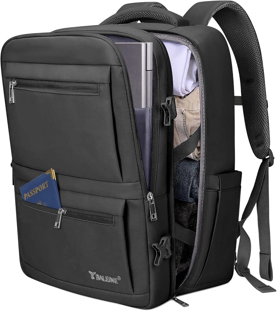 BALEINE Travel Backpack for Women Men, Large Sturdy Carry On Laptop Backpack Gifts for Business, Casual, Weekender, Hiking (Large, Black)