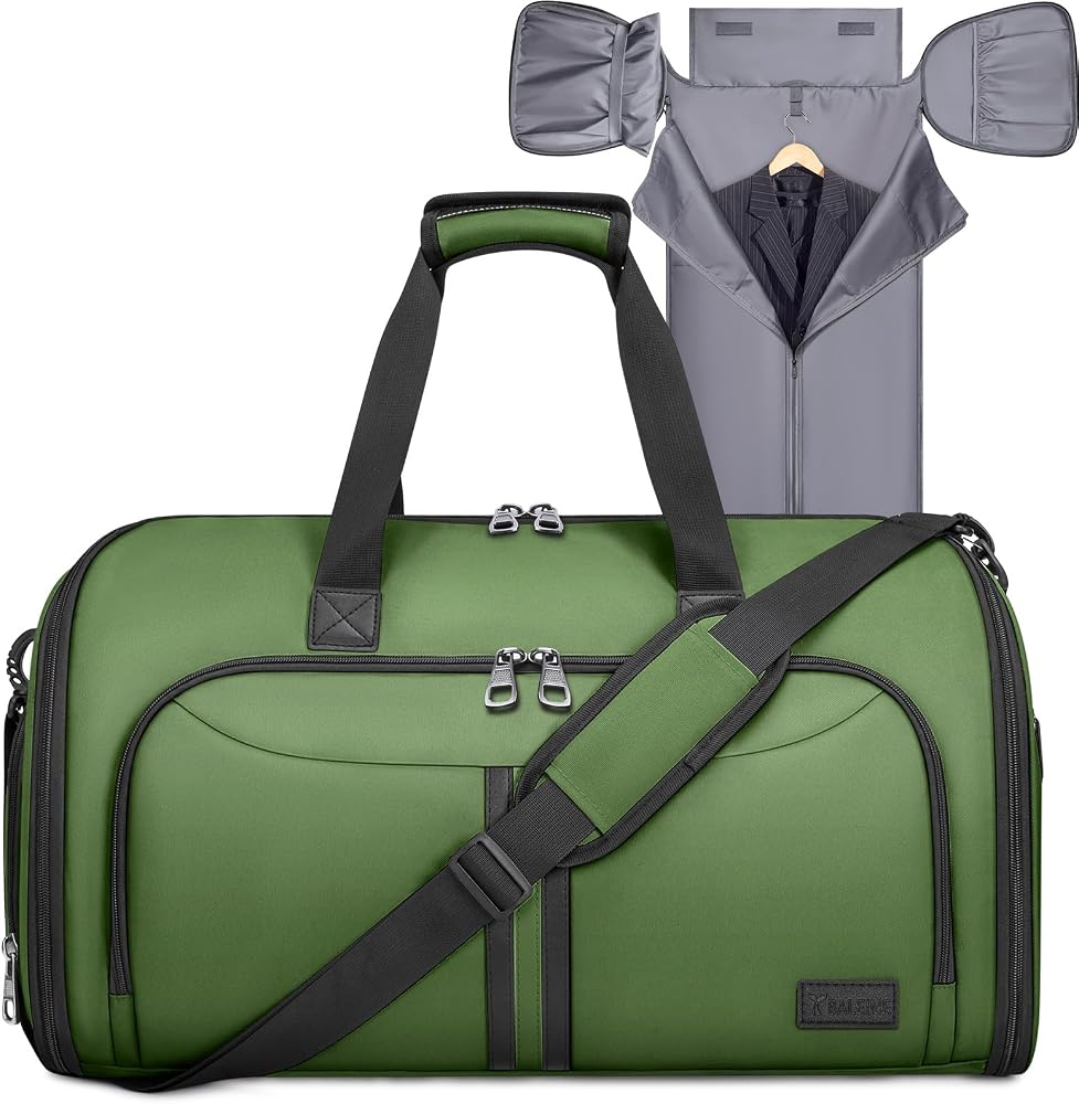BALEINE Travel Garment Bag, Travel Suit Bag for Men, Water Resistant Carry on Garment Bag for Hanging Clothes, Garment Duffel Bag for Travel Business (Green-Convertible)