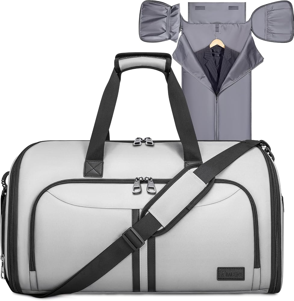 BALEINE Travel Garment Bag, Travel Suit Bag for Men, Water Resistant Carry on Garment Bag for Hanging Clothes, Garment Duffel Bag for Travel Business (Gray-Convertible)
