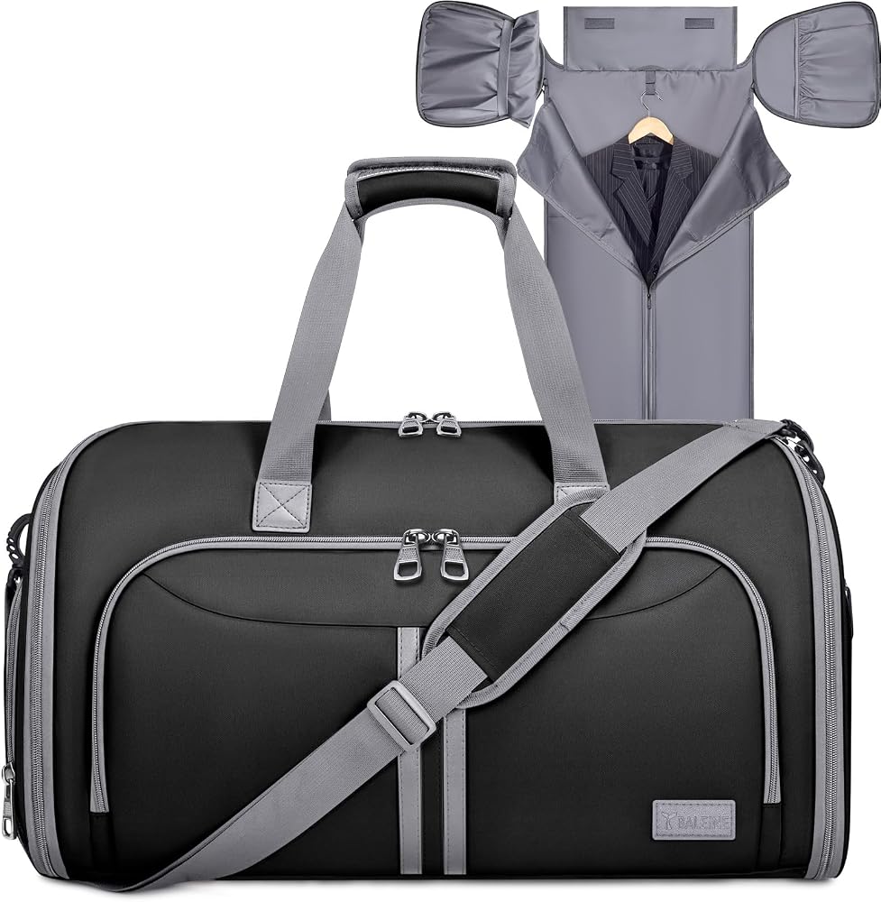 BALEINE Travel Garment Bag, Travel Suit Bag for Men, Water Resistant Carry on Garment Bag for Hanging Clothes, Garment Duffel Bag for Travel Business (Black-Convertible)