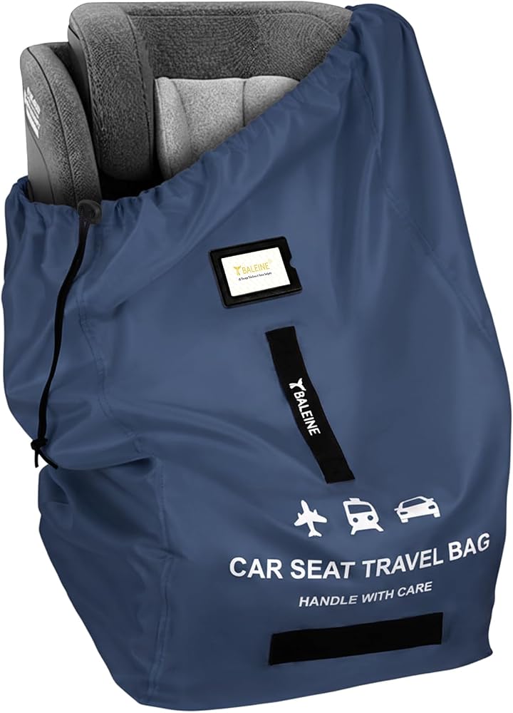 BALEINE Car Seat Travel Bag for Airplane, Water-Resistant Car Seat Bags for Air Travel, Foldable Cover with 3 Handles, Fits Toddler Carseat, Convertible and Booster Seats(Blue)