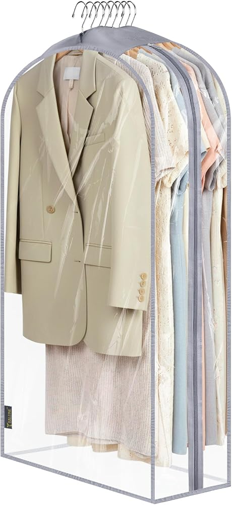 BALEINE 40'' Clear Garment Bags, 10.5'' Wide PEVA Suit Bag for Closet Clothes Dresses Suit Coats Storage (Clear, 1PK)